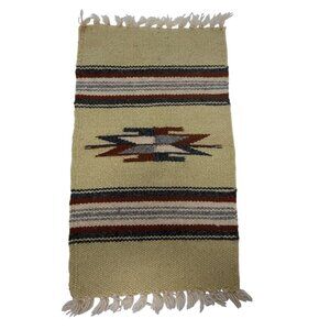 Southwestern Woven Table Runner Mat Small Rug Tapestry Beige Vintage 15"